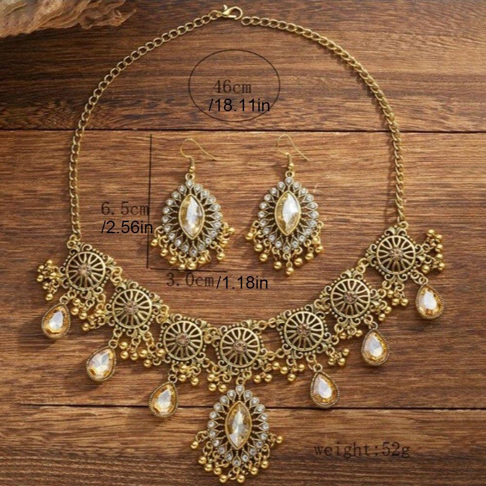 Metal Necklace Earrings Set Water Drop Pendant Ethnic Style Necklace Set  Wedding Party