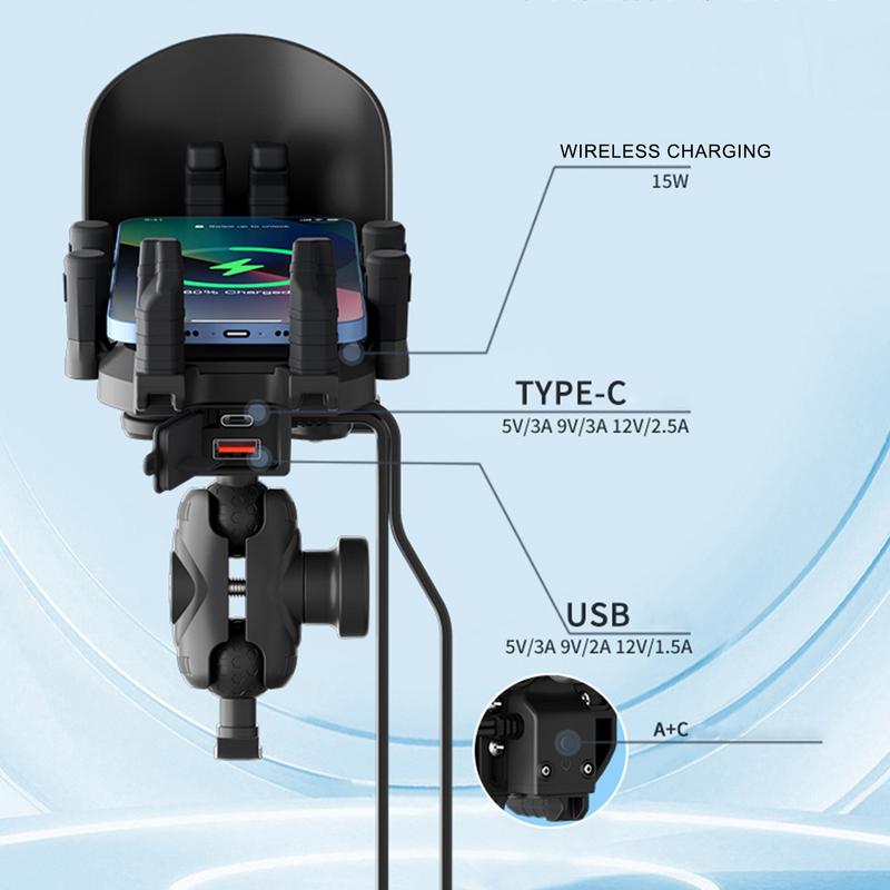Вращающееся крепление для мобильного телефона на руль мотоцикла, ударопрочный держатель для мобильного телефона, беспроводная зарядная подставка для мотоцикла, принадлежности для мотоцикла