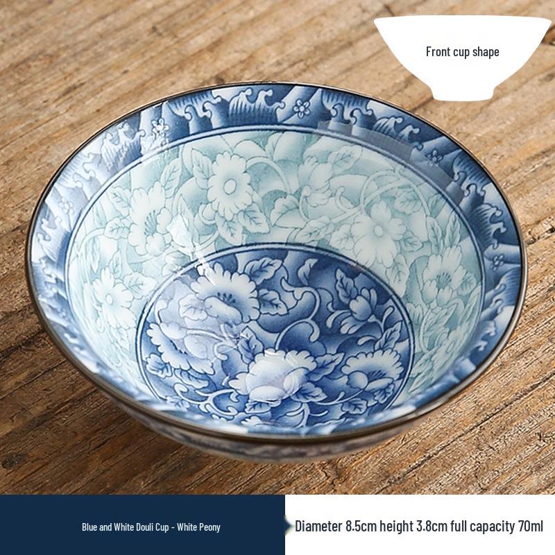 Двухцветная сине-белая фарфоровая чашка доули - Керамическая чашка мастера кунг-фу, Японская дегустационная чаша, Одинарная чайная чашка.
