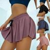 Summer Women Solid Color Drawstring Double Layer Fake Two Piece Breathable Sports Shorts Mini Skirt Dress