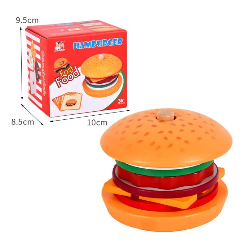 Montessori Wooden Hamburger Sandwich Stacking Toy for Toddler Preschool Educational Fine Motor Skill Kitchen Pretend Play Food
