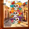 Seasonal Window Art for Parties Skeleton Undead Static Sticker, Waterproof PVC Decorative Decals, Durable Decals Home Film Autumn Harvest Glass Decor