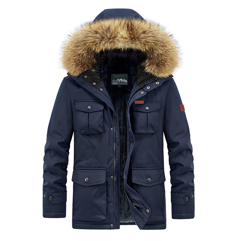 New Winter Men's Plus Velvet Jacket Mid-length Hooded Cotton-padded Coat Trendy Men's Casual Thick Plus Size Coat
