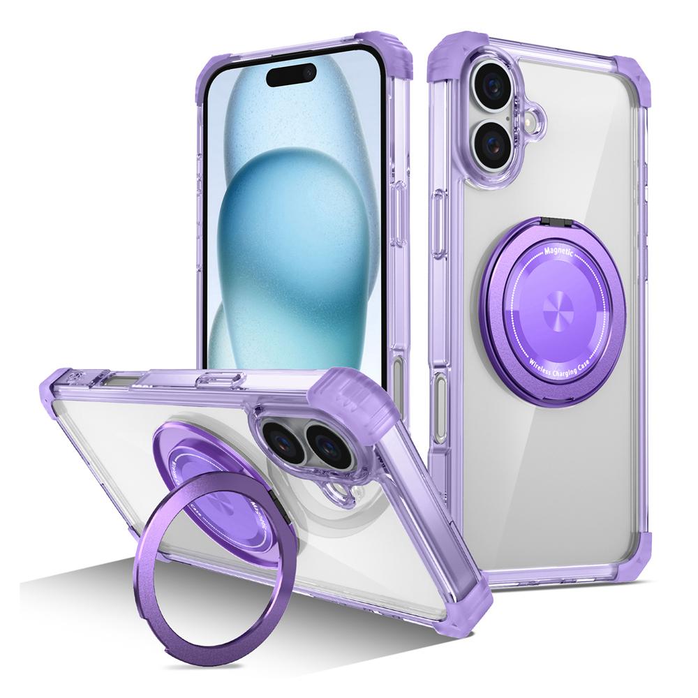KEYSION Прозрачный противоударный чехол HD MagSafe для iPhone 16 Pro Max 16 Plus с вращающимся на 360 ° магнитным кольцом-подставкой для телефона