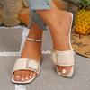 Fashion Plus Size Flip Flops Summer New Square Toe Open Toe Metal Buckle Soft Sole Non-slip Wear-resistant Flats