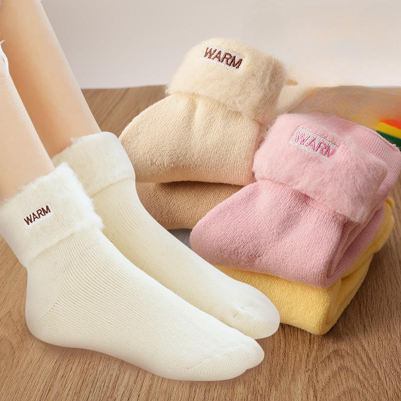 1 Pair Furry Solid Color Sock for Kids Children Autunmn Winter Plush Warm Cashmere Wool Sock Sporty Fashion School Sock
