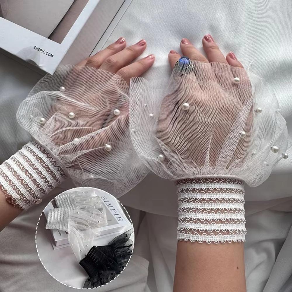 1Pairs Manicure Photography Props Bead Mesh Sleeve Lace Decoration Fake Pleated Cuff