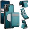 For Samsung Galaxy S22 5G Leather Back Cover Compatible with MagSafe JEEHOOD J06 Phone Case with Card Bag RFID Blocking