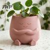 Stable Flowerpot with Legs Mini Cute Desktop Planter 3D Printed Healing Smiling Office Desk Face Creative Green Plant Pot for Home