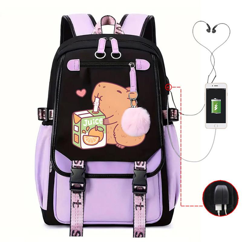 Милый рюкзак для отдыха и путешествий с принтом капибары и многофункциональным USB-портом