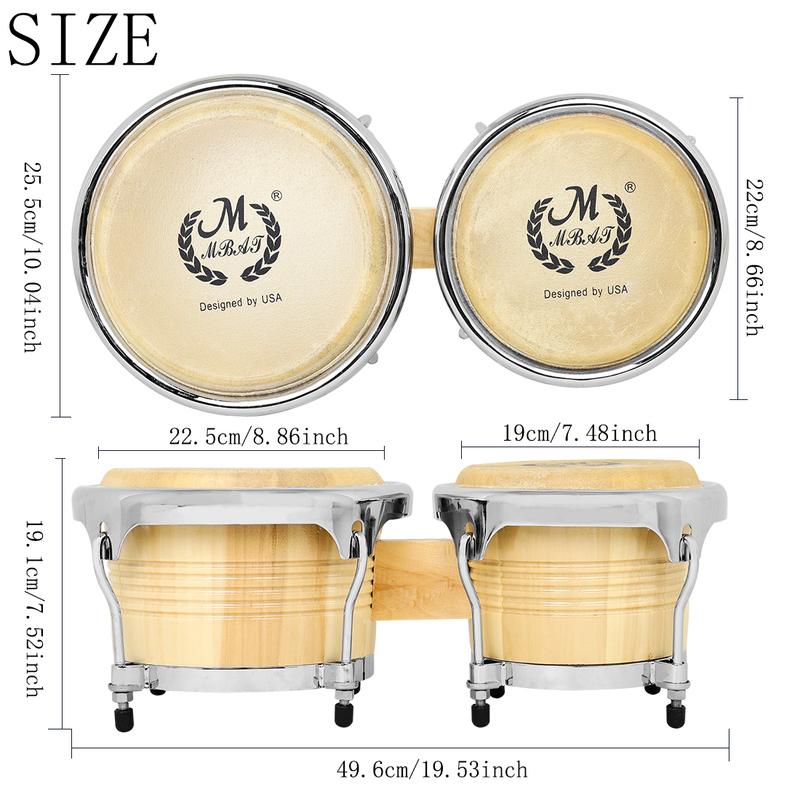 M MBAT 7+9 Inch Bongo Drum Oak+Aluminum Alloy+Buffalo Leather Water Buffalo Leather Drum Safe Suitable Performance With Parts