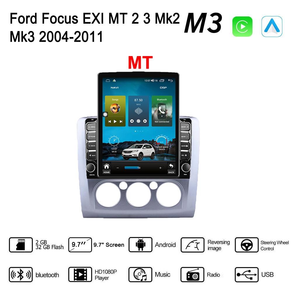 9,7-дюймовый автомобильный радиоприемник на базе Android для Ford Focus EXI MT 2 3 Mk2 Mk3 2004-2011 2 DIN Tesla с вертикальным экраном Carplay Авторадио Мультимедийный плеер 2 + 32 ГБ