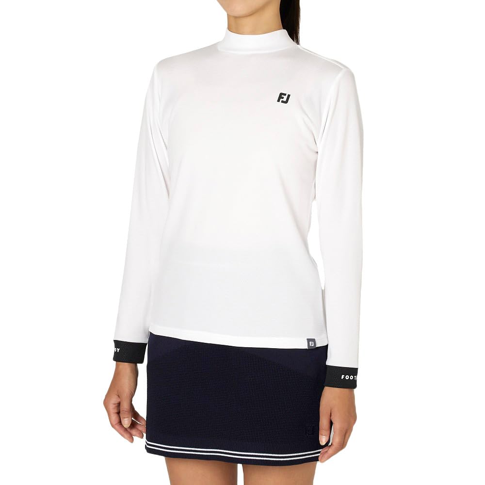 FootJoy DRY THROUGHLIGHT Color Sleeve Long Sleeve Mock Neck Shirt, White, Women's, Size XL (FJW-F24-S03, 32266-XL)
