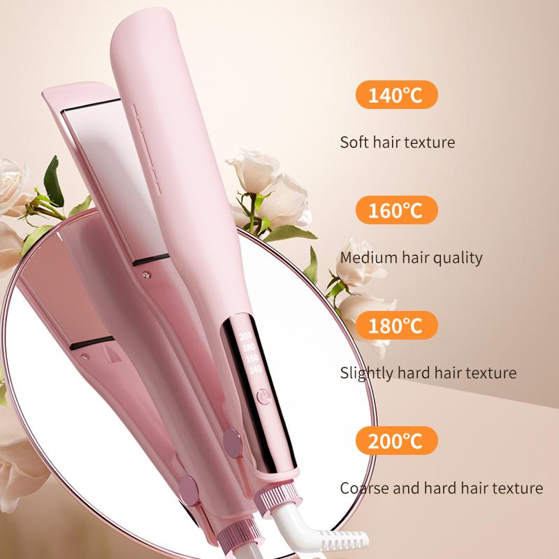 2-in-1 Hair Straightener Curling Iron Ceramic Plate Negative Ion Wide Plate Temperature Adjustable Hair Straightener