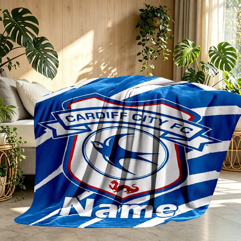 Custom Name Personalized Cardiff City FC Print Blanket, Home Decor, Bedroom, Sofa, Camping, Couch, Gifts for Birthday Christmas
