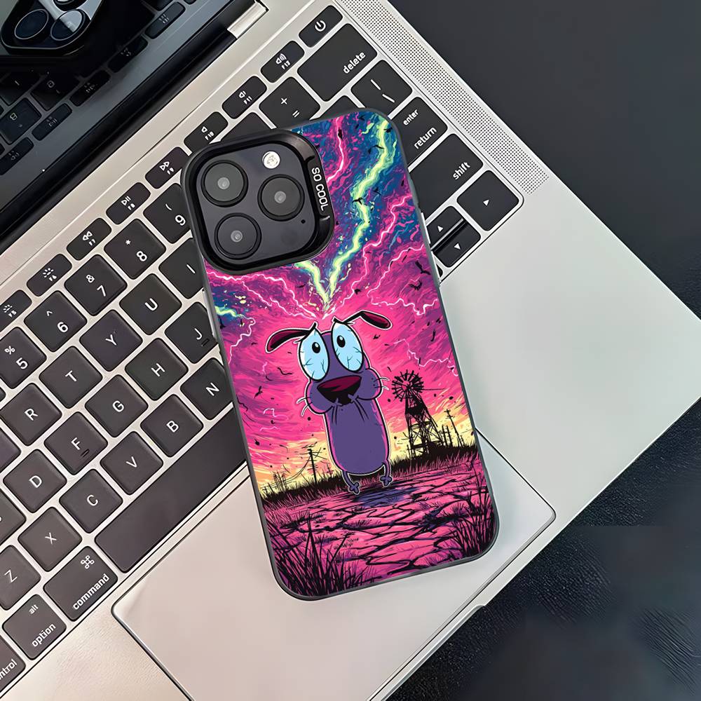 Чехол для телефона Courage The C-CowardlyS Dog для iPhone 17,16,15,14,13,12,11,Pro,XS,Max,Plus,Mini,SE4,E Черный Матовый Ударопрочный Чехол