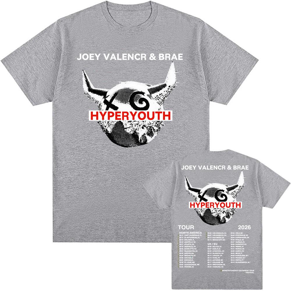 Hyperyouth JVB Tour 2026 T-shirt Rock Band JOEY VALENCE & BRAE Design Print Tshirts 100%Cotton O-neck Fashion Male Tees Unisex Shirt