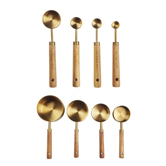 4Pcs Useful Convenient Wooden Handle Measuring Scoop Measure Spoon Scale Coffee Bartending Tool Home Supplies