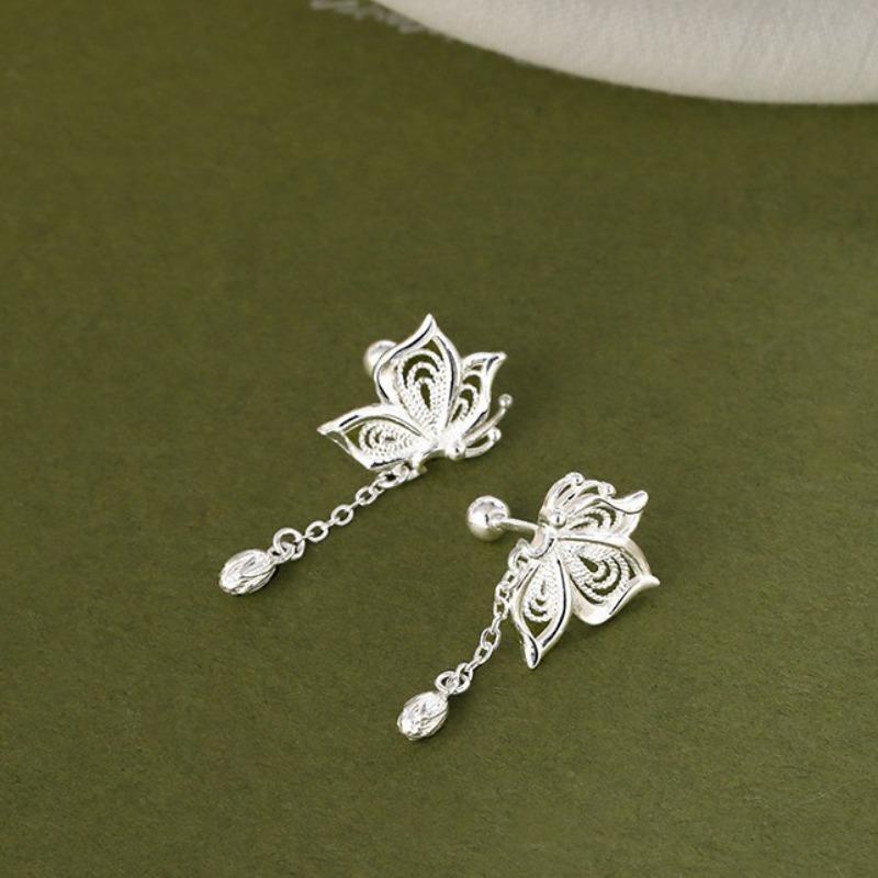 Серьги-бабочки с кисточками и полыми ушками для девочек, дизайнерские, легкие, роскошные, новые, в китайском стиле, серьги-гвоздики, универсальный темперамент