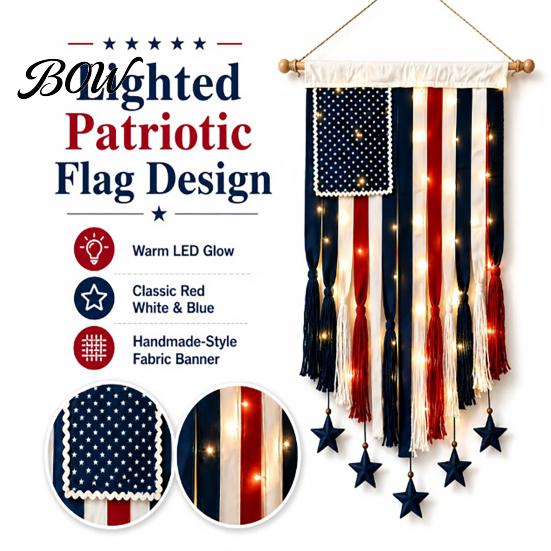 Cotton Blend Flag Wall Hanging Decorative American Banner with LED Lights Glow Vintage Style Polyester Decoration for Indoor Outdoor