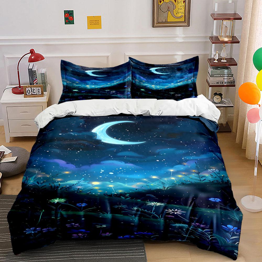 Crescent moon with stars. Bedding sets Duvet cover sets Duvet covers Pillowcases(1*Duvet Cover 2*Pillowcases without duvet insert)