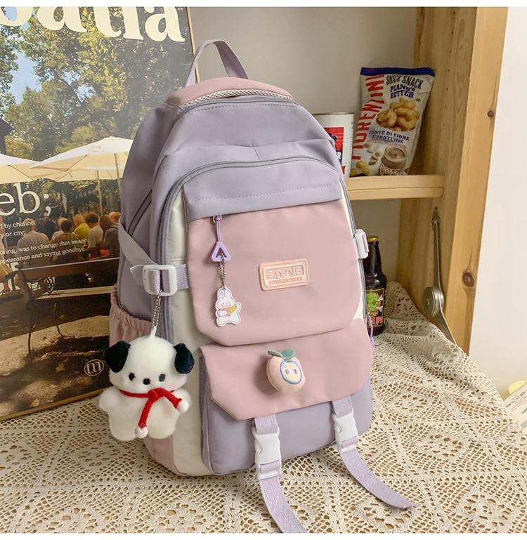 School Bag Female Campus Wind Large Capacity Junior High School Student Backpack College Student Contrasting Color Versatile Backpack