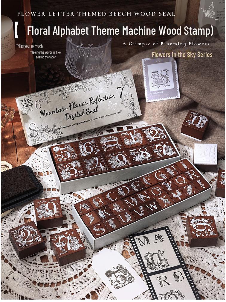 Yuezhen ретро бук дерево цветочный штамп письмо