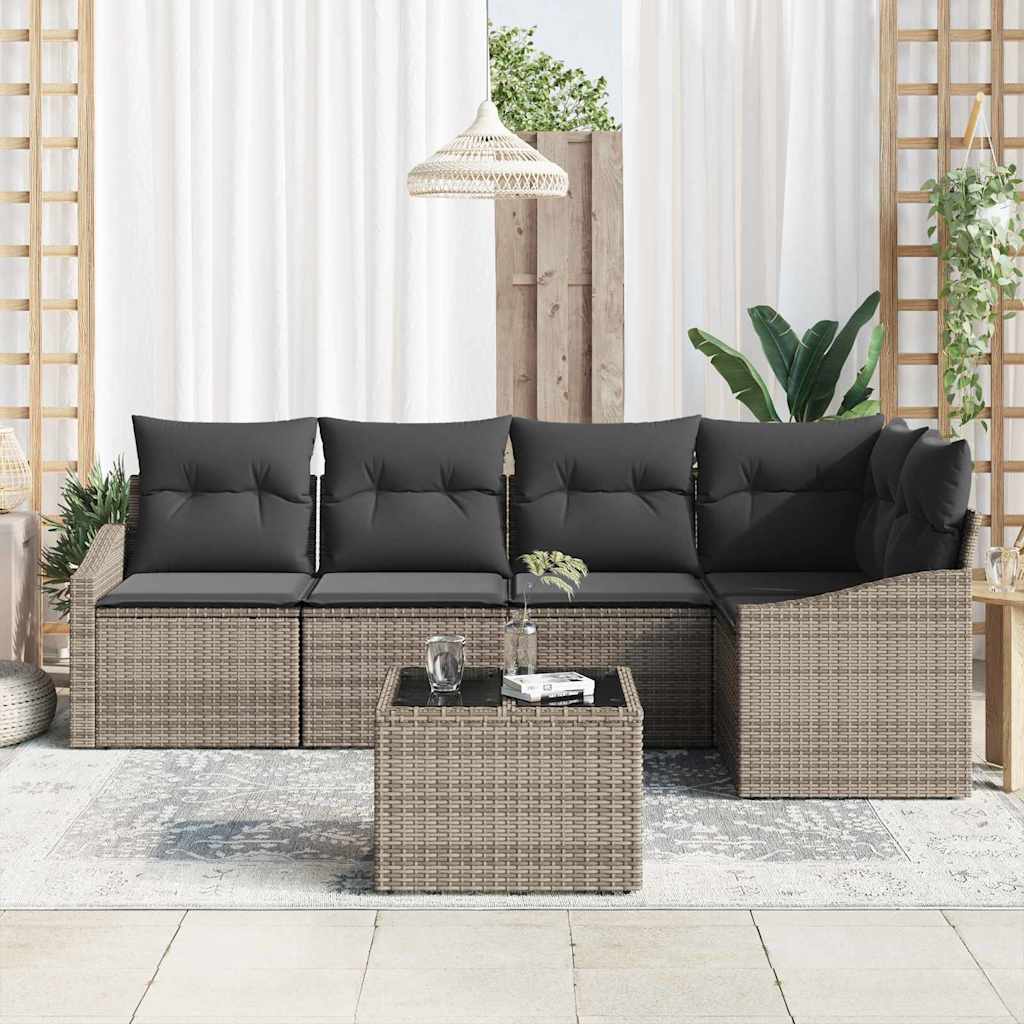Garden Sofa Set with Cushions 6 pcs Light Grey Poly Rattan