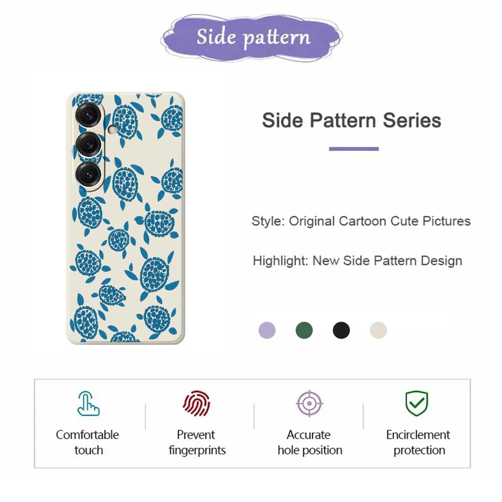 Для Samsung Galaxy S25 Чехол Синий Узор Черепахи Печать Прямой Край ТПУ Задняя Крышка Телефона