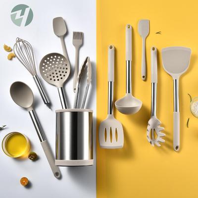 Набор кухонной утвари из 12 предметов, вращающийся, силиконовый: Включает лопатку для жарки и суповую ложку