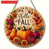 2d Flat 20*20cm, Autumn Home Decoration, "hello Fall", Wooden Welcome Circular Creative Decoration Logo, for Home, Kitchen, Garden, Bedroom, Bar Decor