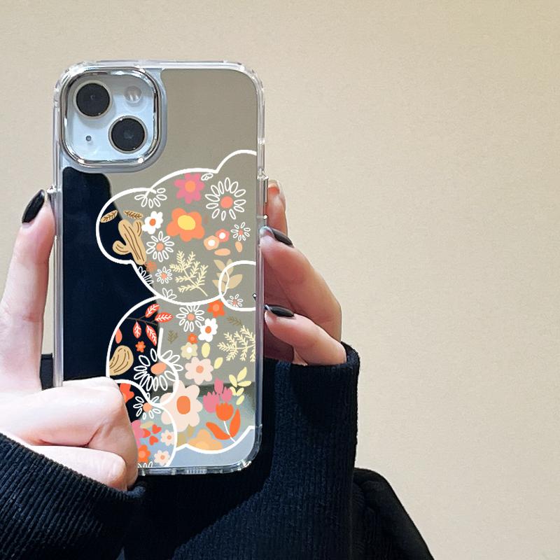 Милый чехол-зеркало для макияжа с изображением медведя для iPhone 11, чехол для iPhone 15, 16 Pro, 13, 12, 14 Pro Max, XS Max, роскошный противоударный чехол с рисунком