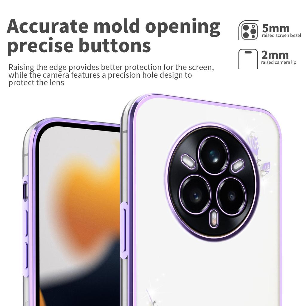 KADEM Чехол для Realme 14 Pro 5G с цветочным декором из стразов, гальванизированный ТПУ чехол для телефона
