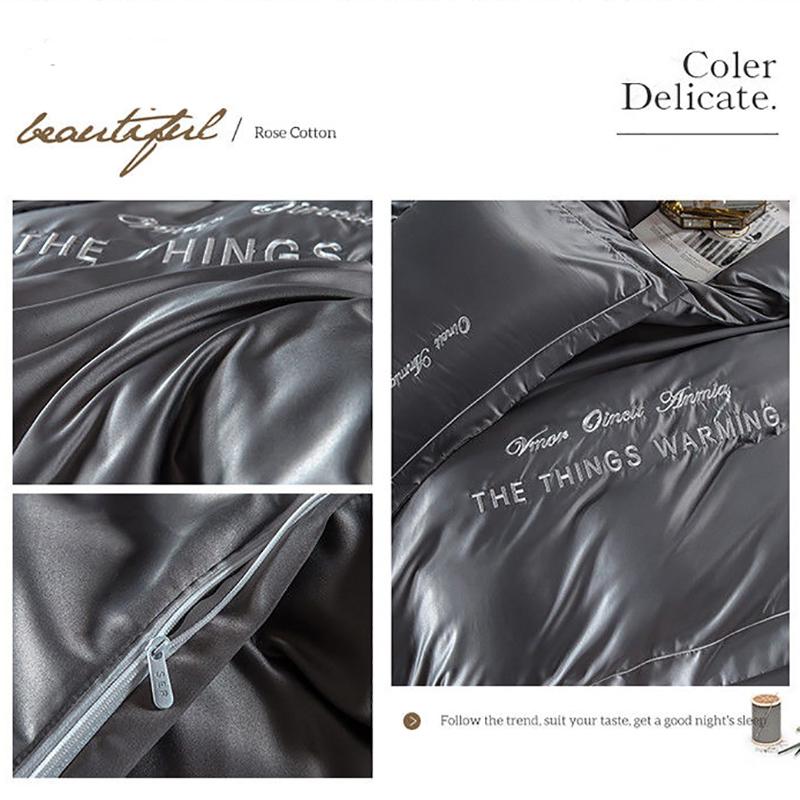 Пододеяльник с вышивкой, простыня, наволочка, двусторонний комплект из четырех предметов из ледяного шелка, постельное белье из стираного шелка