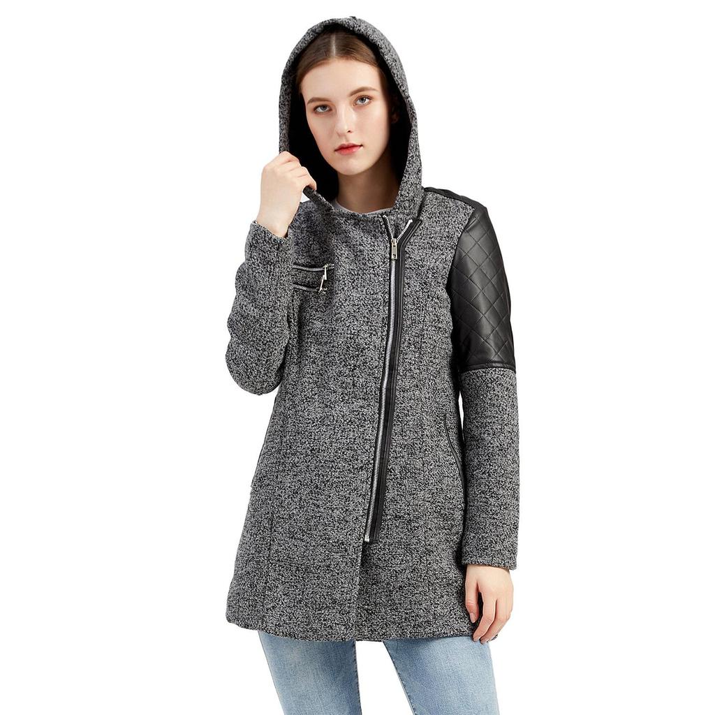 Women's Fall Winter Hooded Wool Solid Color Long Sleeve Chic Warm Coat S-3XL