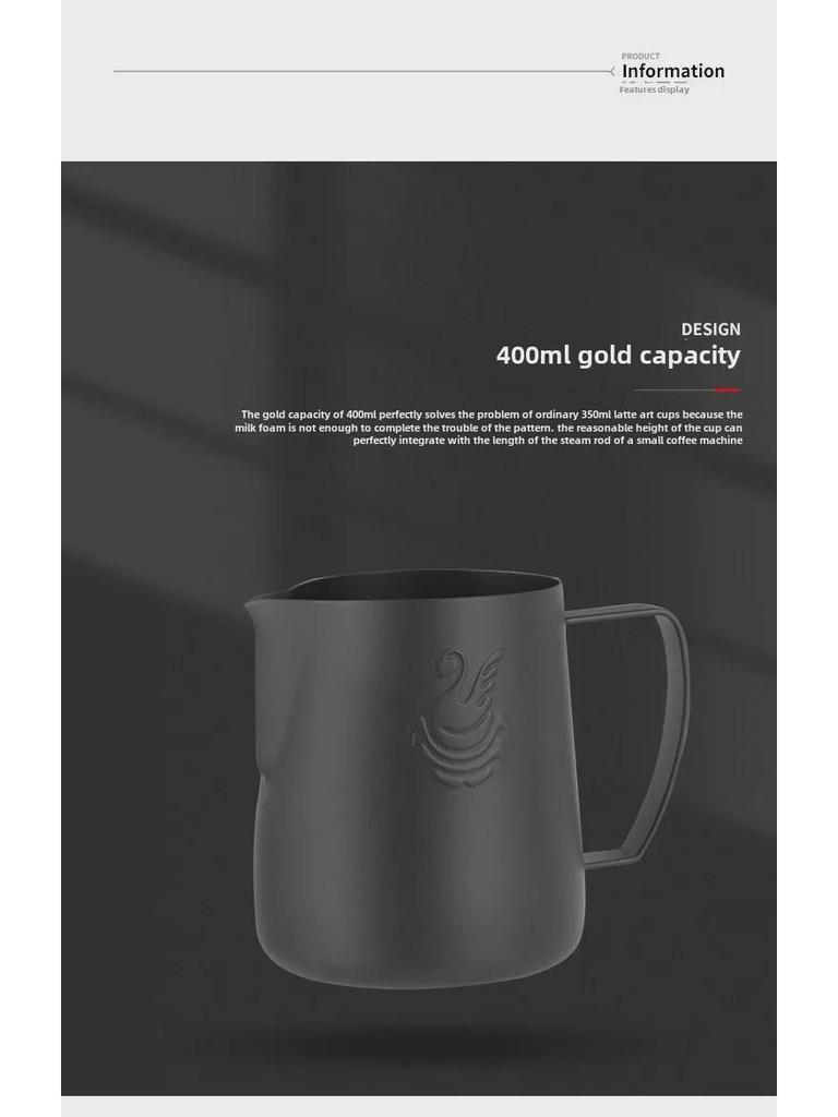 JIBBI Swan Latte Art Cup, 304 Stainless Steel, 400ml Milk Frothing Pitcher