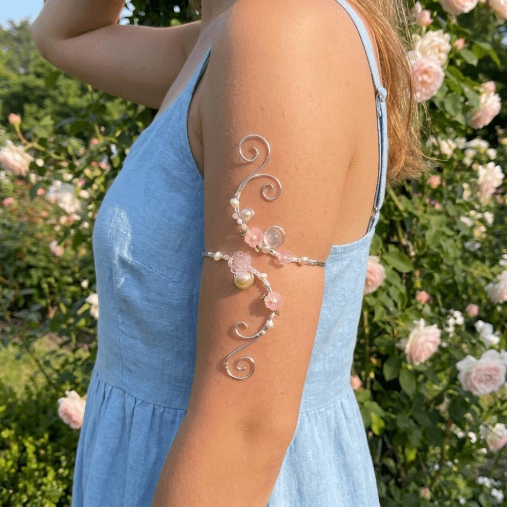 Pearl Flower Arm Cuff Adjustable Upper Arm Bracelet Fairy Hollow Out Arm Band  Men