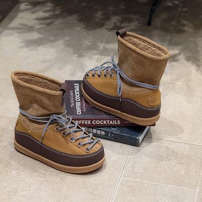 Уличный стиль шнуровка уродливые милые хлебные сноубутсы женские зимние утолщенные теплые и нескользящие на толстой подошве короткие хлопковые ботинки