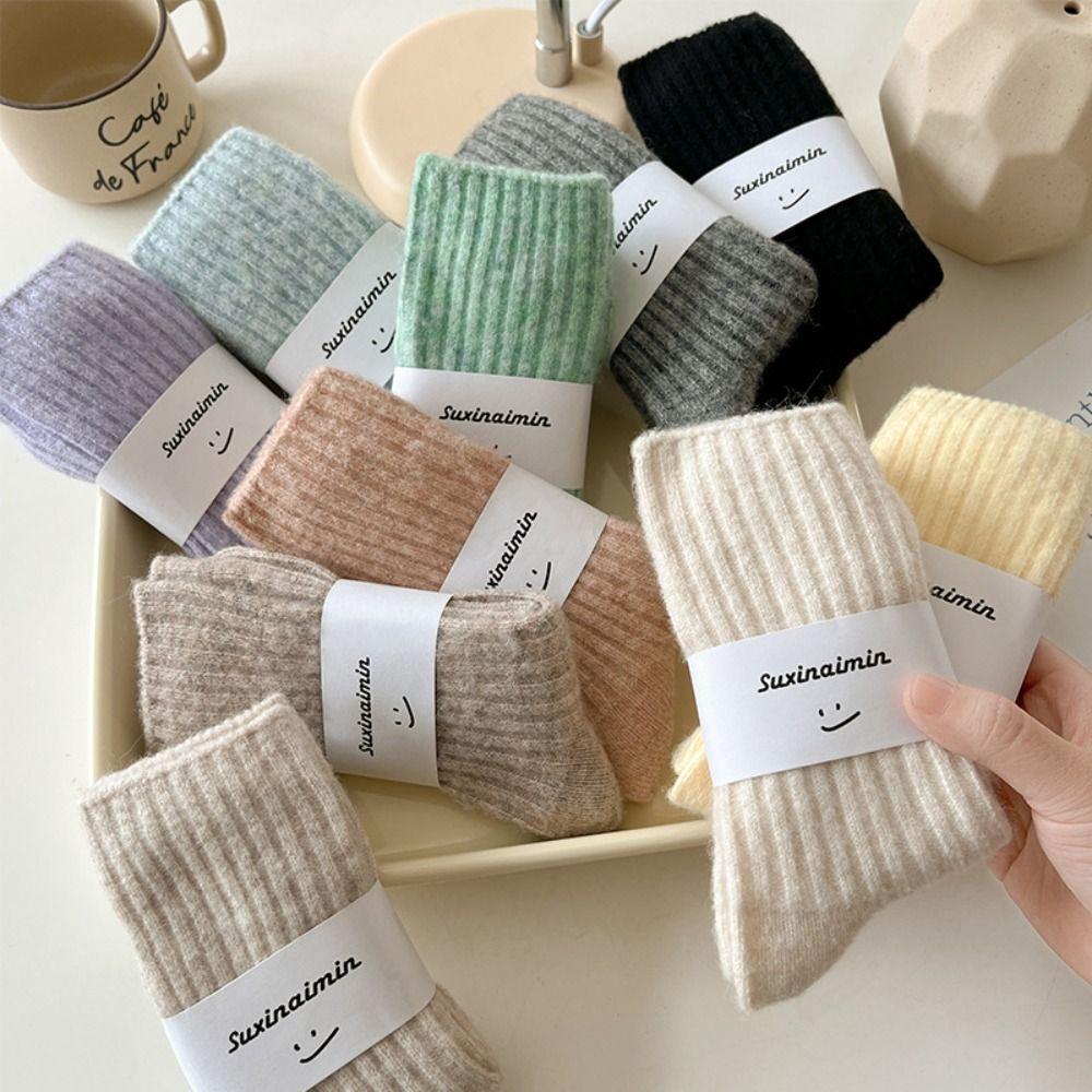 Winter Wool Socks Solid Color Sleep Socks Thickened Cotton Socks  Women