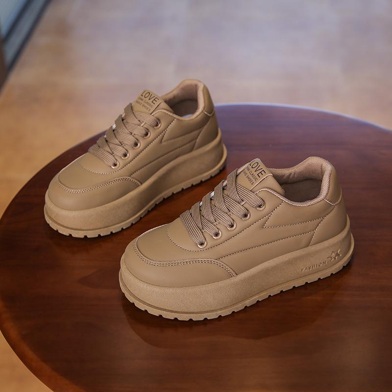 Повседневные кроссовки на толстой платформе для женщин, удобные кроссовки из искусственной кожи со шнуровкой для ходьбы, нескользящие теннисные кроссовки, женские дышащие кроссовки для бега