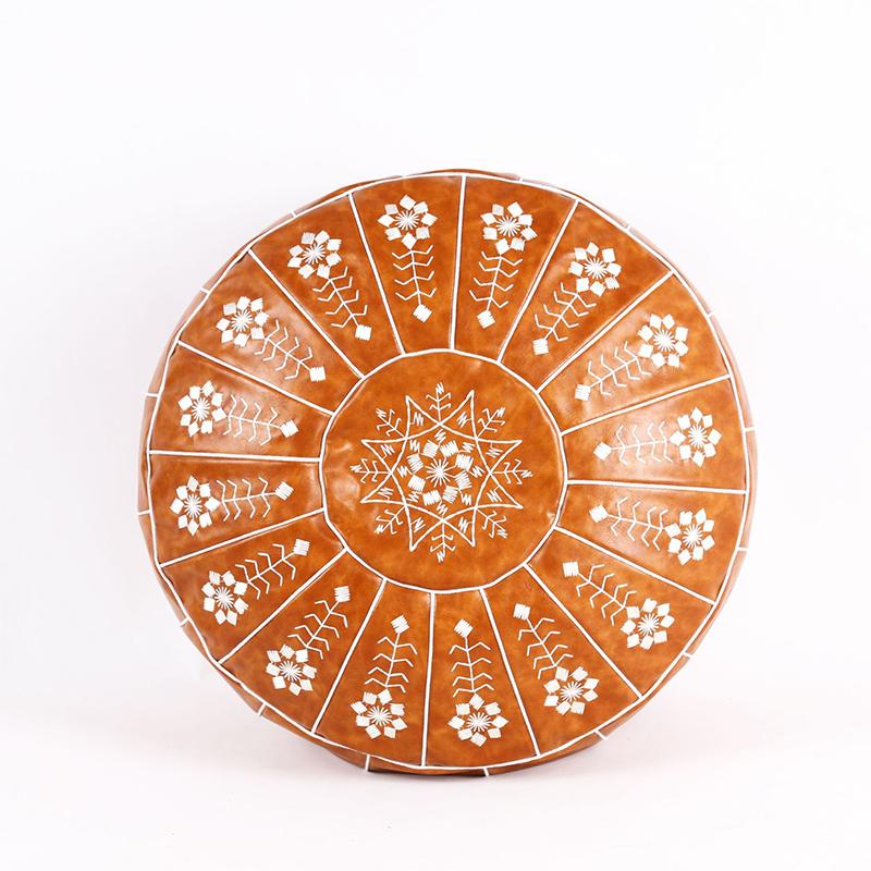 Пуф из искусственной кожи в скандинавском стиле из марокканской кожи с вышивкой в виде мандалы, чехол для пуфа, подставка для ног, круглый, без набивки, чехол для подушки