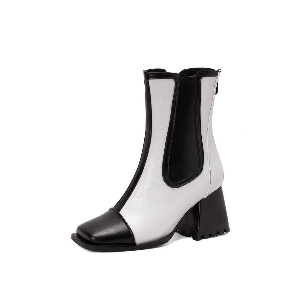 Krazing Pot Полиуретановые осенне-зимние туфли 47 размера 48 Ботинки Челси с каменными узорами и квадратным носком Ботильоны без застежек Keep Warm