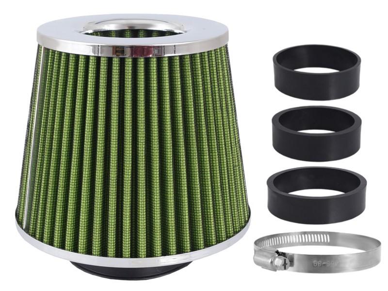 Air filter, conical 155x130x120 mm, lime green / chrome, adapters: 60, 63, 70 mm