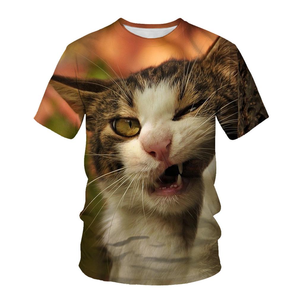 Летняя мужская футболка с 3D животным принтом, футболки с узором «ленивый кот», свободные топы с круглым вырезом и короткими рукавами для мужчин