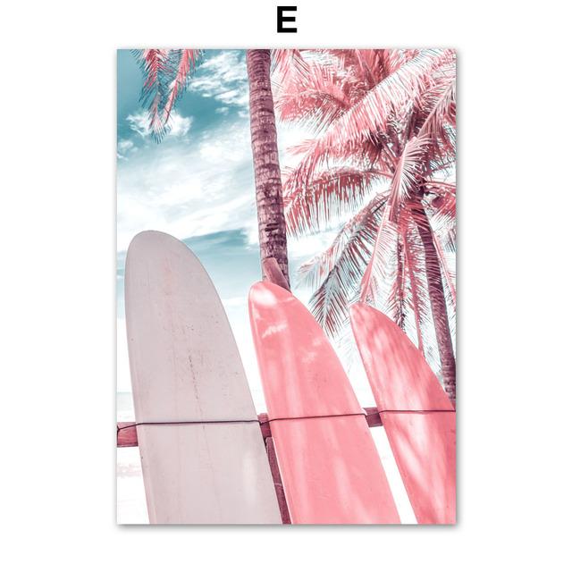 Розовый пляж морской пейзаж постер холст настенное искусство скандинавские скандинавские картины для интерьера отпуск фотографии для дизайна дома без рамки