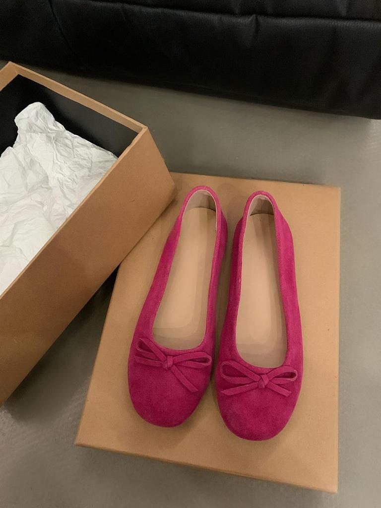 French Suede Bow Ballet Shoes Women's 2025 Spring New Gentle One-pedal Soft-faced Flat-soled Single Shoes Tide