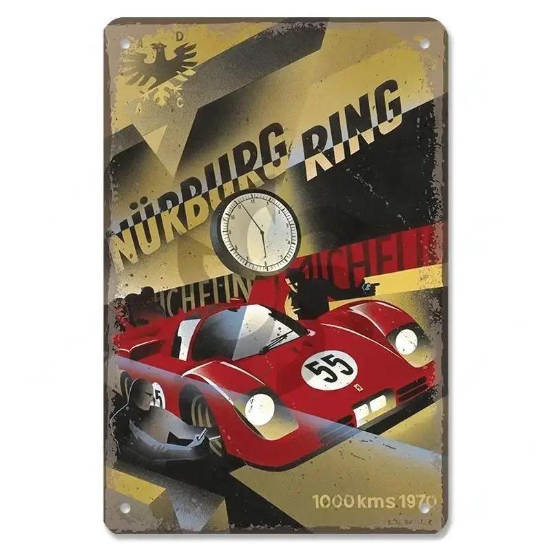 Metal Tin Signs Racing Car Plaque Metal Poster F1 Racetrack Nostalgic Vintage Metal Wall Art Decor for Garage Racing Club Home