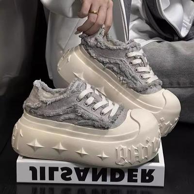 Туфли на платформе с большой головой, женские летние парусиновые туфли, повседневные туфли на небольшой платформе