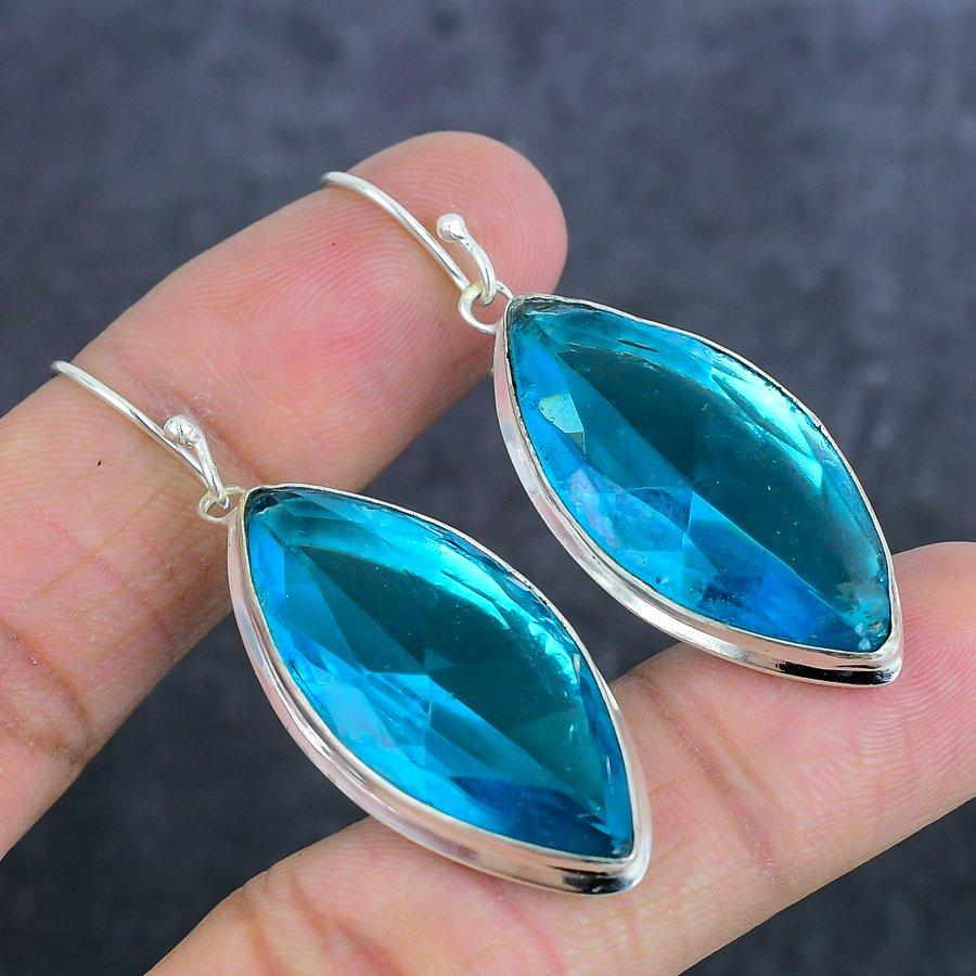 Серьги из серебра 925 пробы с голубым топазом, ручная работа, 2,25 дюйма I9p27