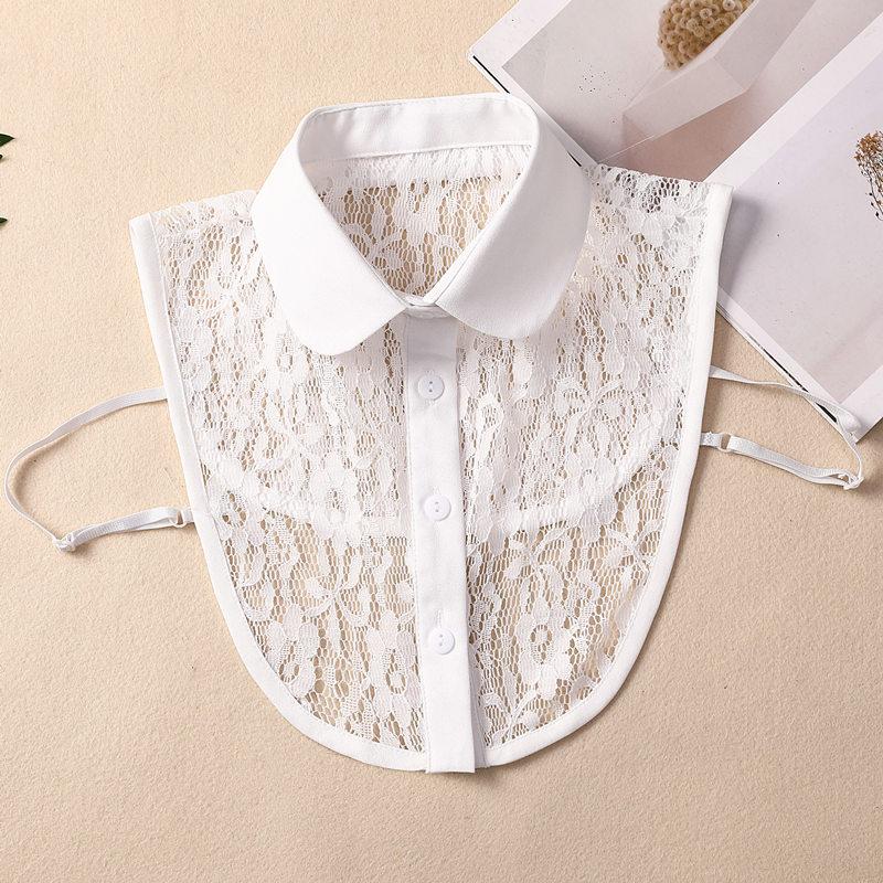 White Women's Stand Fake Collar Blouse Black Detachable Lapel Turtleneck Top Half Shirt Faux Col Tie Detail